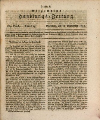 Allgemeine Handlungs-Zeitung Dienstag 19. September 1820