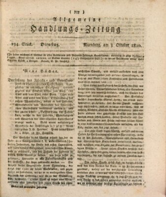 Allgemeine Handlungs-Zeitung Dienstag 3. Oktober 1820