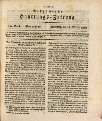 Allgemeine Handlungs-Zeitung Samstag 28. Oktober 1820