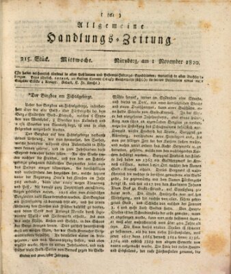 Allgemeine Handlungs-Zeitung Mittwoch 1. November 1820