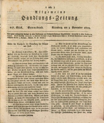 Allgemeine Handlungs-Zeitung Samstag 4. November 1820