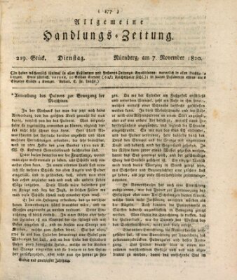 Allgemeine Handlungs-Zeitung Dienstag 7. November 1820