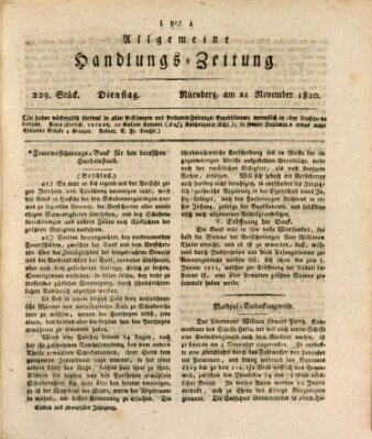 Allgemeine Handlungs-Zeitung Dienstag 21. November 1820