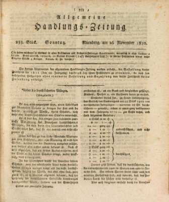 Allgemeine Handlungs-Zeitung Sonntag 26. November 1820