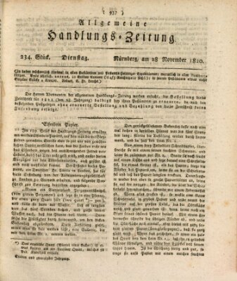 Allgemeine Handlungs-Zeitung Dienstag 28. November 1820