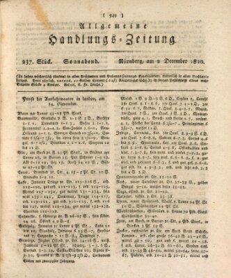 Allgemeine Handlungs-Zeitung Samstag 2. Dezember 1820