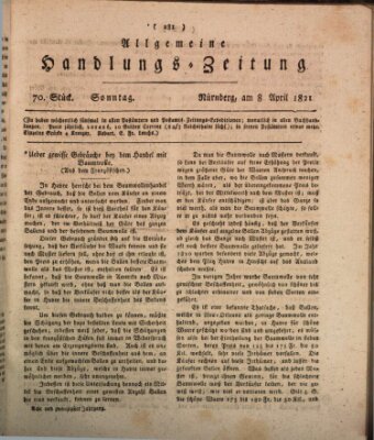 Allgemeine Handlungs-Zeitung Sonntag 8. April 1821