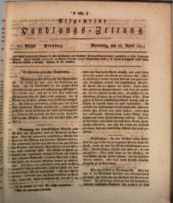 Allgemeine Handlungs-Zeitung Dienstag 10. April 1821