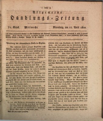 Allgemeine Handlungs-Zeitung Mittwoch 11. April 1821