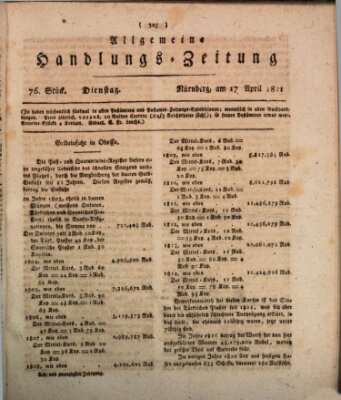 Allgemeine Handlungs-Zeitung Dienstag 17. April 1821