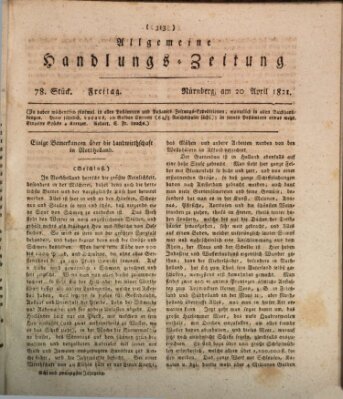 Allgemeine Handlungs-Zeitung Freitag 20. April 1821