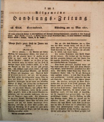 Allgemeine Handlungs-Zeitung Samstag 19. Mai 1821