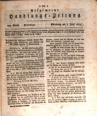 Allgemeine Handlungs-Zeitung Dienstag 3. Juli 1821