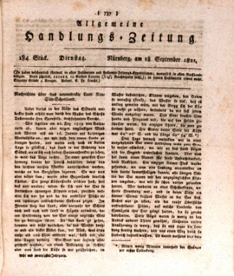 Allgemeine Handlungs-Zeitung Dienstag 18. September 1821