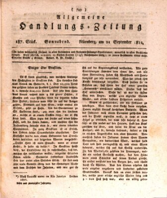 Allgemeine Handlungs-Zeitung Samstag 22. September 1821