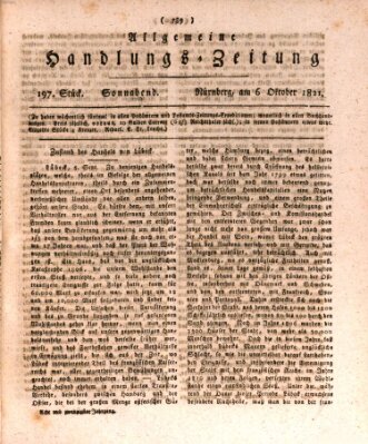 Allgemeine Handlungs-Zeitung Samstag 6. Oktober 1821