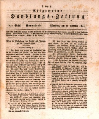 Allgemeine Handlungs-Zeitung Samstag 13. Oktober 1821