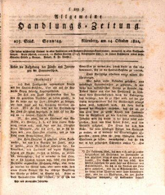 Allgemeine Handlungs-Zeitung Sonntag 14. Oktober 1821