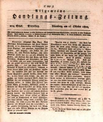 Allgemeine Handlungs-Zeitung Dienstag 16. Oktober 1821