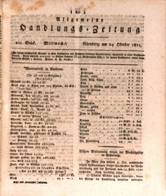 Allgemeine Handlungs-Zeitung Mittwoch 24. Oktober 1821