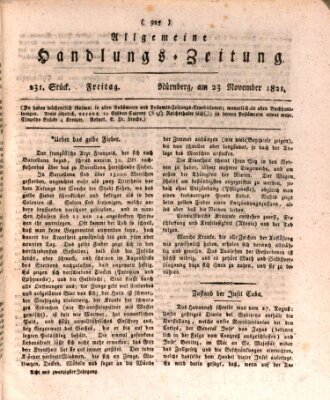 Allgemeine Handlungs-Zeitung Freitag 23. November 1821