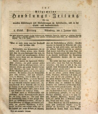 Allgemeine Handlungs-Zeitung Freitag 4. Januar 1822