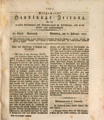 Allgemeine Handlungs-Zeitung Mittwoch 27. Februar 1822