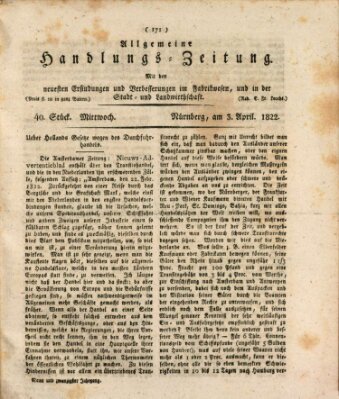 Allgemeine Handlungs-Zeitung Mittwoch 3. April 1822