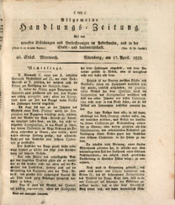Allgemeine Handlungs-Zeitung Mittwoch 17. April 1822