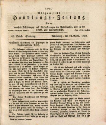 Allgemeine Handlungs-Zeitung Sonntag 21. April 1822