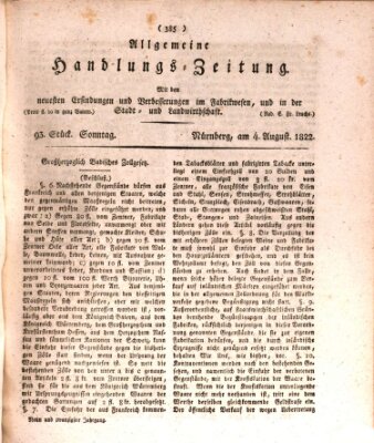 Allgemeine Handlungs-Zeitung Sonntag 4. August 1822