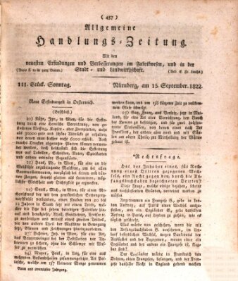 Allgemeine Handlungs-Zeitung Sonntag 15. September 1822