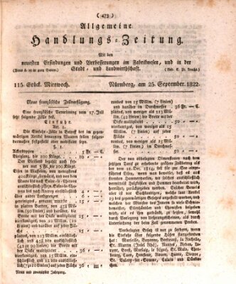 Allgemeine Handlungs-Zeitung Mittwoch 25. September 1822