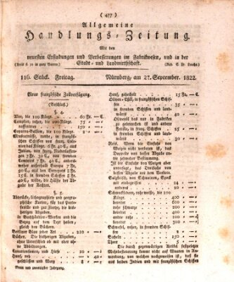 Allgemeine Handlungs-Zeitung Freitag 27. September 1822