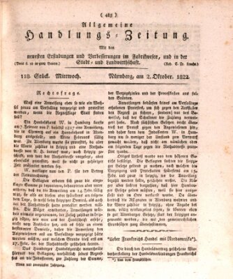 Allgemeine Handlungs-Zeitung Mittwoch 2. Oktober 1822