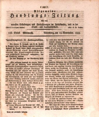 Allgemeine Handlungs-Zeitung Mittwoch 13. November 1822