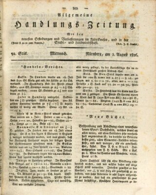 Allgemeine Handlungs-Zeitung Mittwoch 2. August 1826