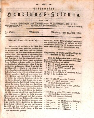 Allgemeine Handlungs-Zeitung Mittwoch 20. Juni 1827