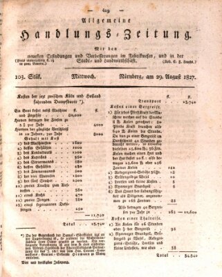 Allgemeine Handlungs-Zeitung Mittwoch 29. August 1827