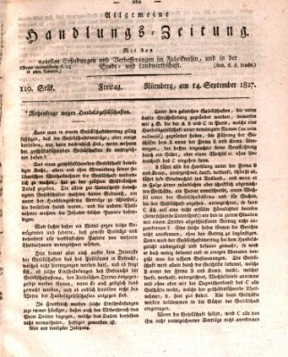 Allgemeine Handlungs-Zeitung Freitag 14. September 1827