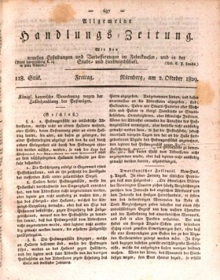 Allgemeine Handlungs-Zeitung Freitag 2. Oktober 1829