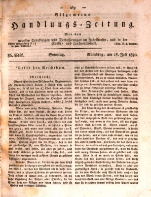 Allgemeine Handlungs-Zeitung Sonntag 18. Juli 1830