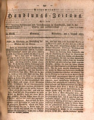 Allgemeine Handlungs-Zeitung Sonntag 1. August 1830