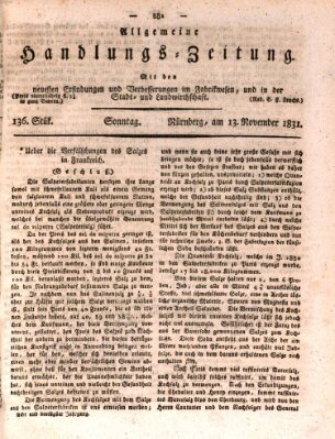 Allgemeine Handlungs-Zeitung Sonntag 13. November 1831