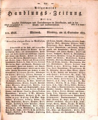 Allgemeine Handlungs-Zeitung Mittwoch 18. September 1833