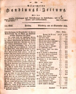 Allgemeine Handlungs-Zeitung Freitag 20. September 1833