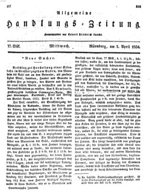 Allgemeine Handlungs-Zeitung Mittwoch 2. April 1834