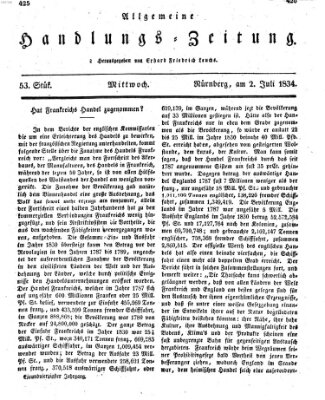 Allgemeine Handlungs-Zeitung Mittwoch 2. Juli 1834