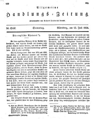 Allgemeine Handlungs-Zeitung Sonntag 13. Juli 1834