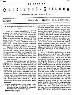 Allgemeine Handlungs-Zeitung Mittwoch 1. Oktober 1834